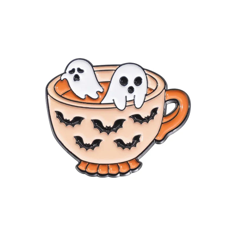 Creative Coffee Cup Animal Collection Enamel Pins Ghost Duck Capybara Frog Brooch Lapel Badge Cute Halloween Jewelry Kid Gift Quick Pick Grocers